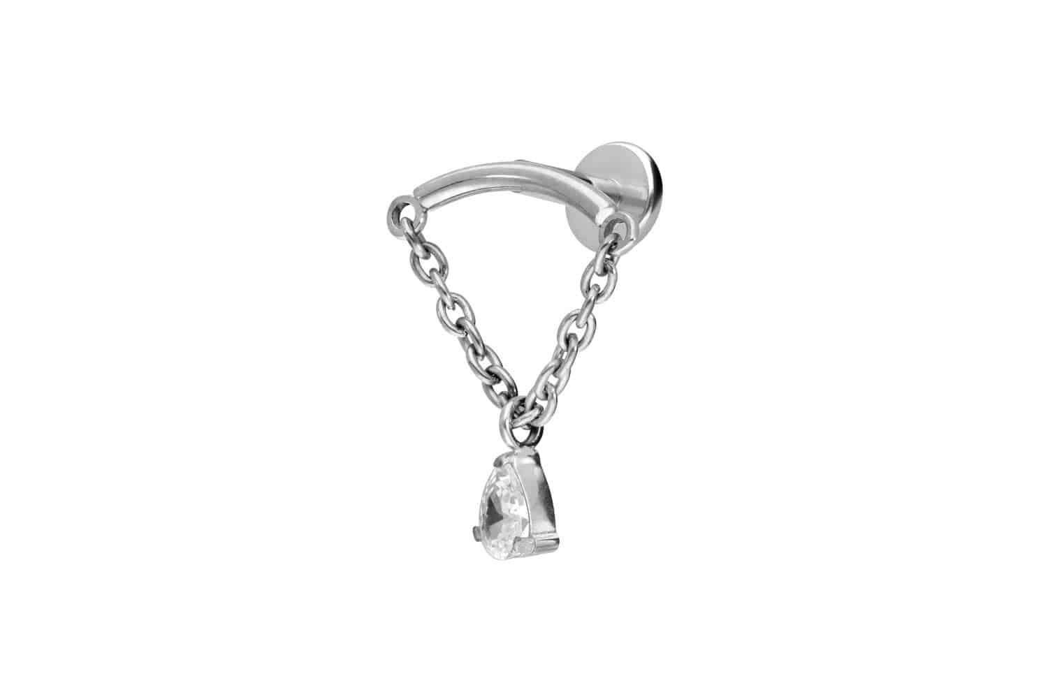 Titan Labret Piercing mit Innengewinde BOGEN + KETTE + KRISTALLTROPFEN